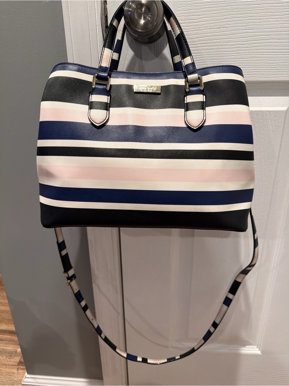 kate spade Navy, Pink & White Striped Satchel